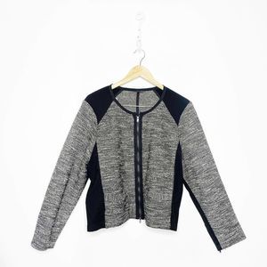 Eileen Fisher tweedy knitted cotton womens moto jacket/sweater XL